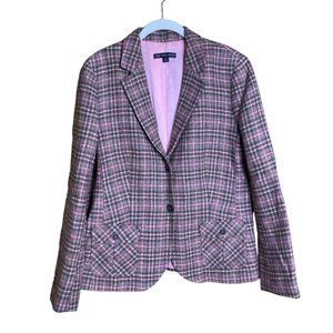 brooks brothers pink plaid 100% wool womens blazer sz 14